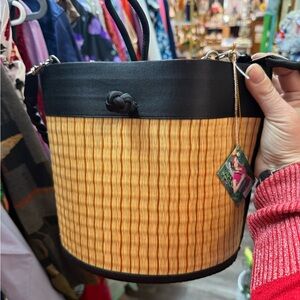 Chic Black and Tan Women's Woven Shoulder Bag